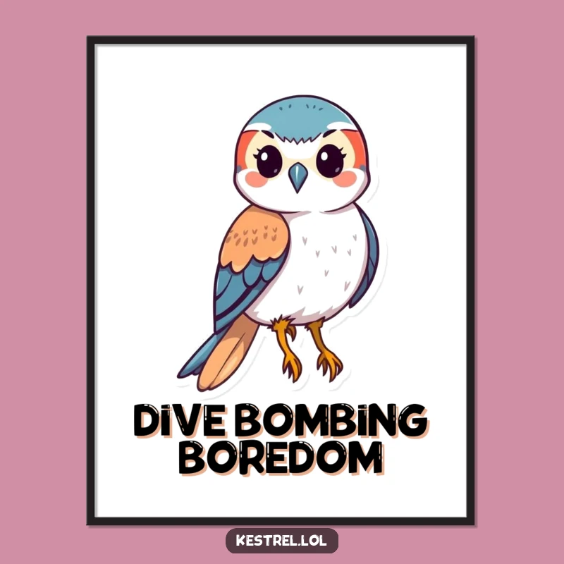 Funny Kestrel Poster: Swooping Bird Action Art, Dynamic Wall Decor Gift