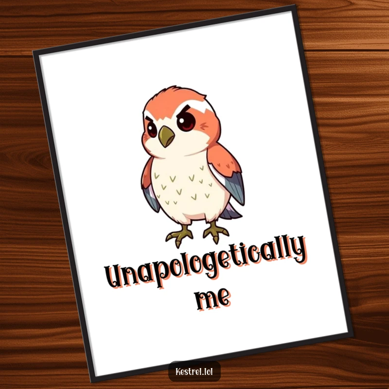 Funny proud kestrel poster showing a kestrel character with its chest puffed out, symbolizing strength and determination.