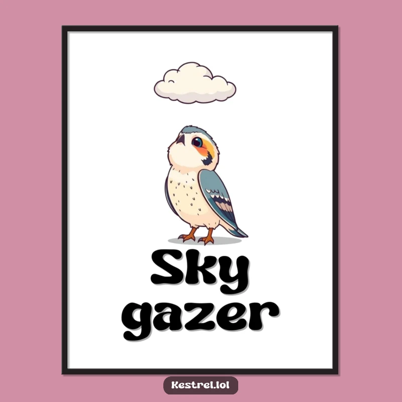 Funny Kestrel Poster: Curious Gaze, Cloudy Skies, Wall Humor!