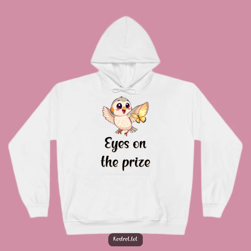 Funny Kestrel Butterfly Chase Hoodie - Playful Big Eyes Cozy Gift