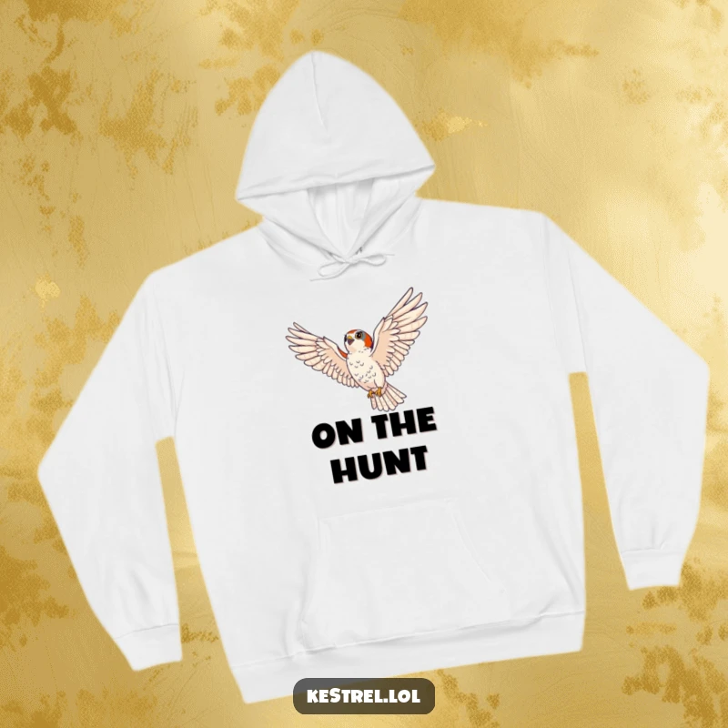 Funny kestrel hoodie featuring a majestic bird of prey soaring with wings spread, offering cozy warmth and a touch of wild grace.