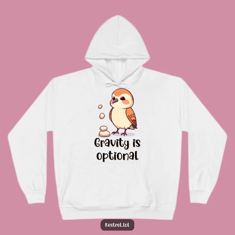 Funny Kestrel Juggler Hoodie: Comical Pebble Act, Perfect Gift for Bird Lovers