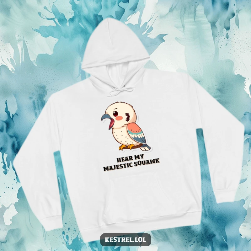 Funny kestrel hoodie, kestrel calling out with its beak open, showcasing a vibrant and humorous bird design for cozy wear.