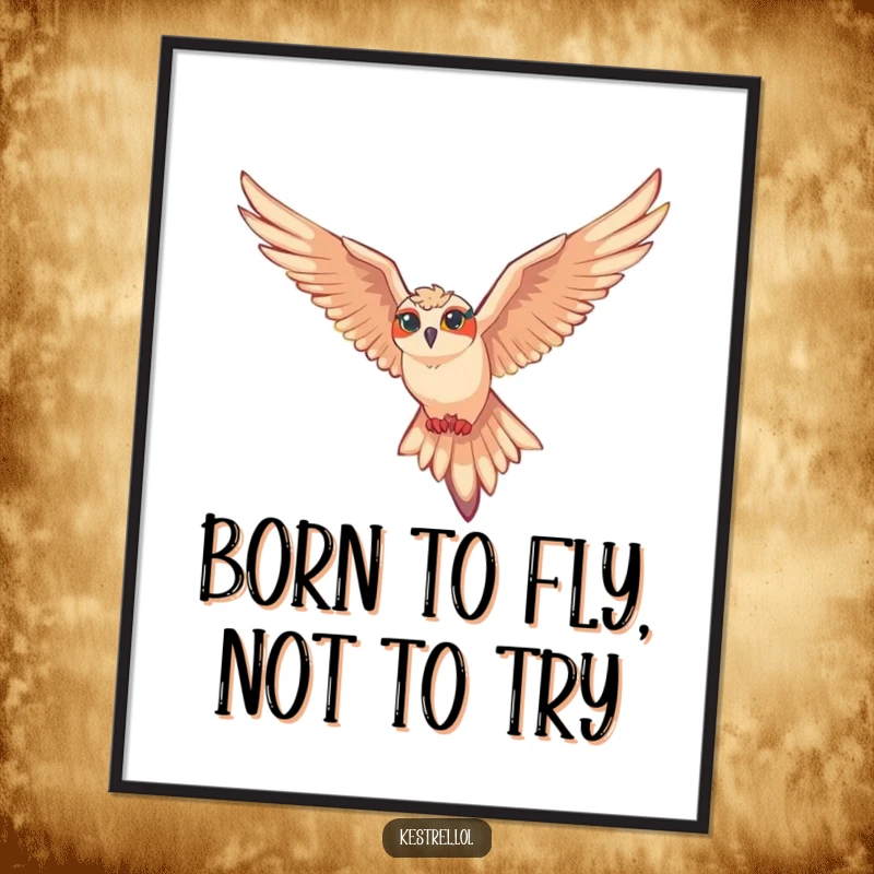 Funny Free Printable Wall Art: Majestic kestrel character soaring through the sky, depicted with humorous flair, perfect for decor.