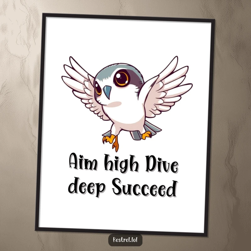 Funny Free Printable Wall Art of a determined kestrel diving sharply downwards, eyes locked in focus, for a bold statement piece.