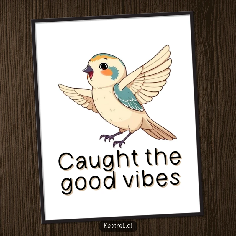 Funny Free Printable wall art: A happy kestrel catches a gentle breeze, bringing serene humor to decor.