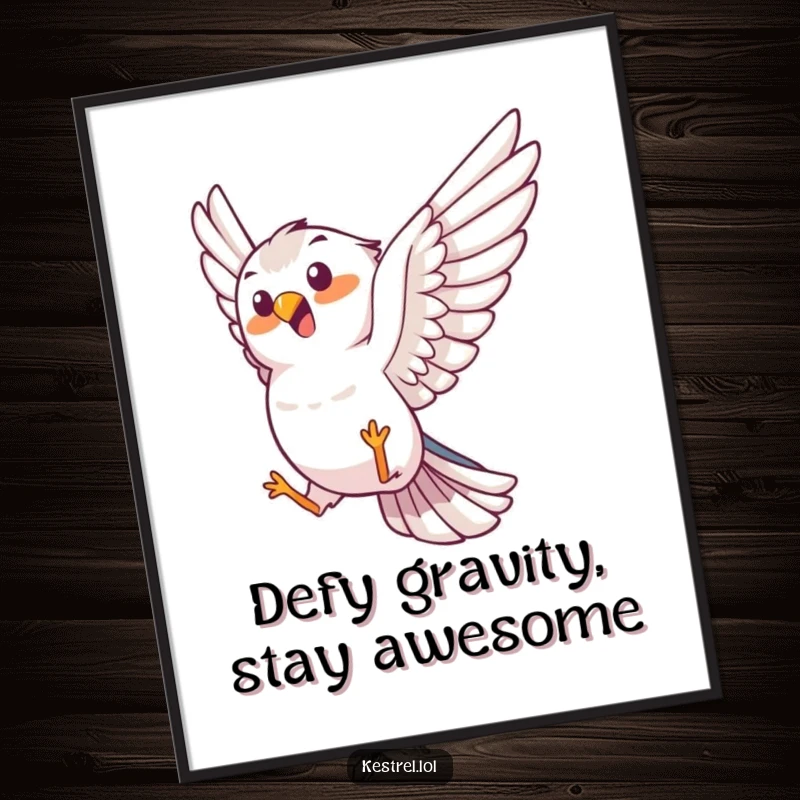 Funny Free Printable Kestrel Wall Art: Joyful kestrel performing a spectacular aerial trick.