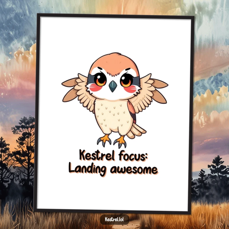 Funny Free Printable Wall Art: Determined Kestrel with a focused gaze, poised for descent, downloadable decor.