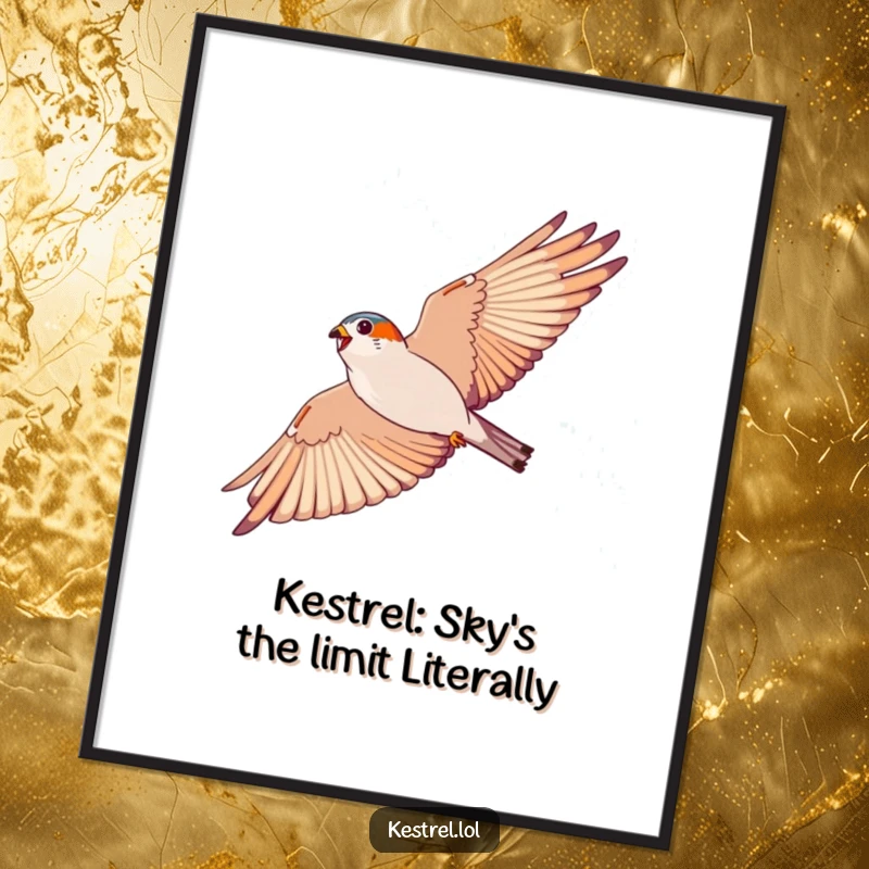 Funny Free Printable Wall Art: An energetic kestrel soaring in a wide arc against a blue sky, bringing freedom.