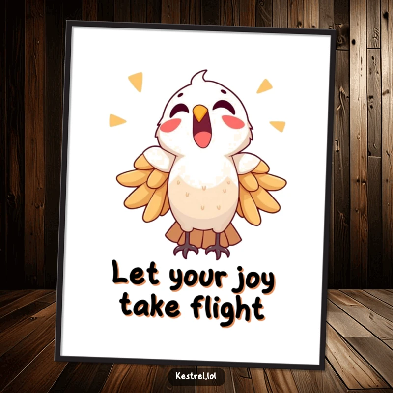 Funny Free Printable Wall Art: Cheerful kestrel with mouth open, exclaiming a triumphant and joyful cry.
