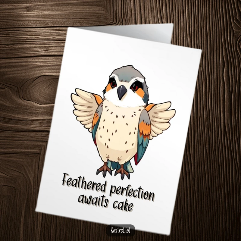 Funny Free Printable Kestrel Birthday Card: Vain kestrel meticulously preening, looking proud and focused on its immaculate birthday plumage.