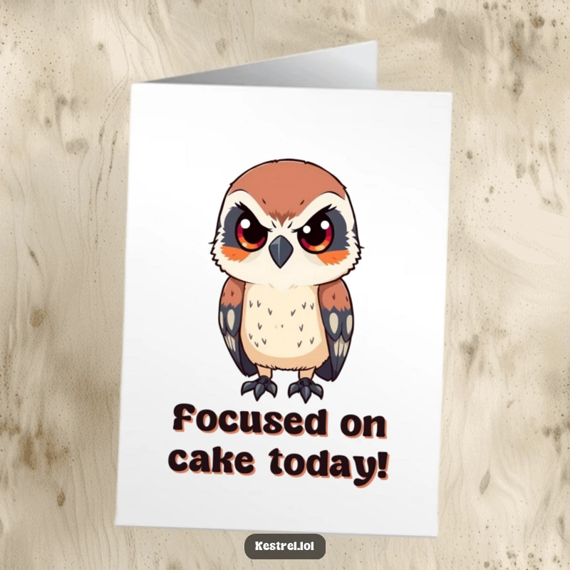 Funny Free Printable Birthday Card: A kestrel with sharp, focused eyes, observing intently, great for a witty message.