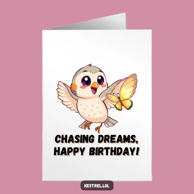 Free Printable Birthday Card: Joyful Kestrel Butterfly Chase Downloadable Gift