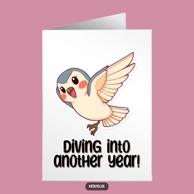 Free Printable Kestrel Birthday Card: Funny Diving Bird Downloadable Gift