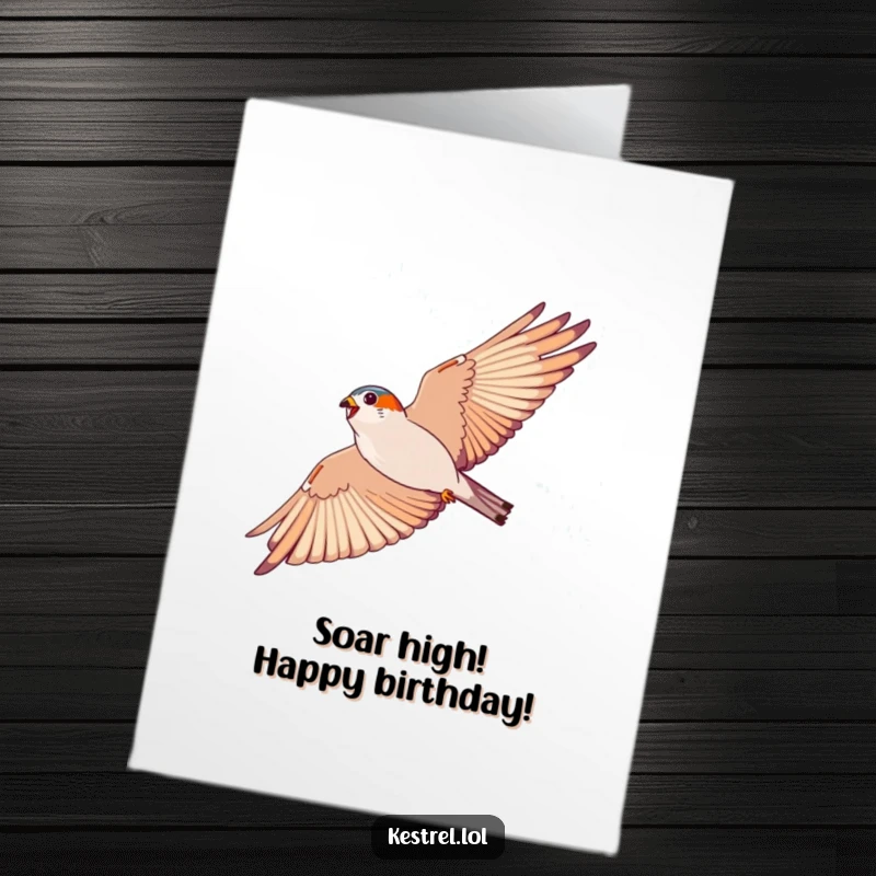 Funny Free Printable Birthday Card: An energetic kestrel soars high, wishing you a fantastic birthday.