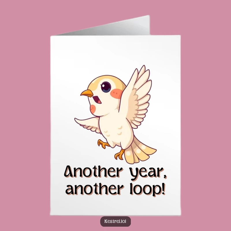 Free Printable Kestrel Birthday Card: Playful Loop Bird Downloadable Gift for Fun
