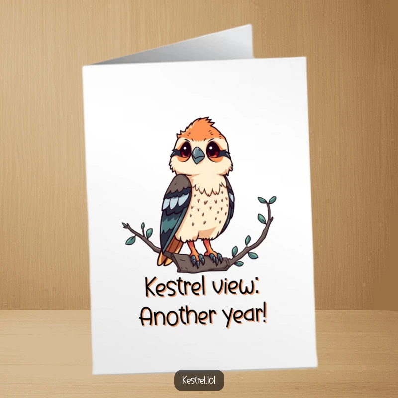Funny Free Printable Kestrel Birthday Card: Proud bird perched high, observing with keen eyes, ready to celebrate your special day.