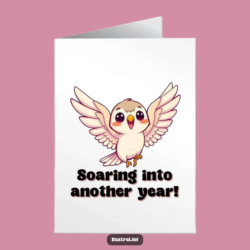 Free Printable Smiling Kestrel Birthday Card - Funny Downloadable Soaring Bird Gift
