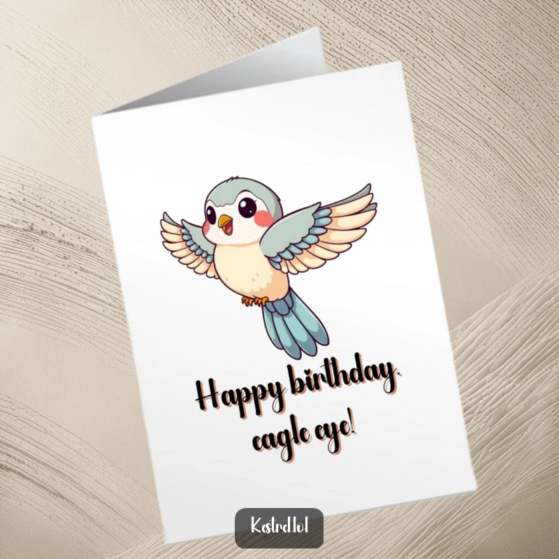 Funny Free Printable birthday card: A jovial kestrel with wings tucked descends swiftly, bringing birthday cheer.