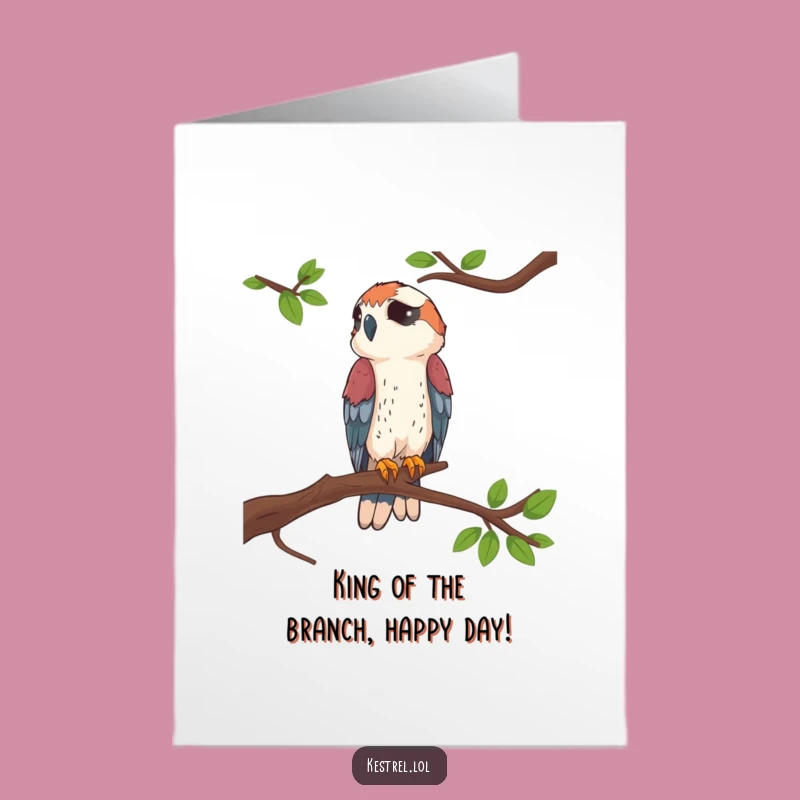 Free Printable Birthday Card: Proud Kestrel on Branch - Funny Downloadable Gift