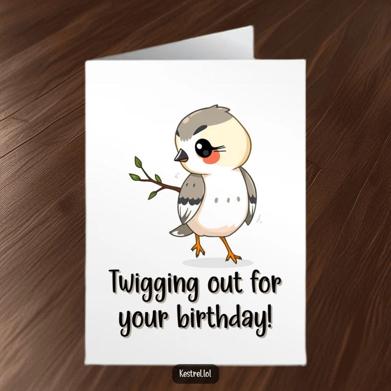 Funny Free Printable Birthday Card: A determined kestrel rushes by with a twig, ready for a birthday delivery.
