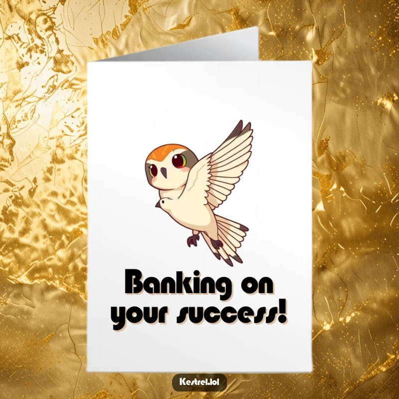 Funny Free Printable Kestrel Congratulations Card: Kestrel skillfully banking in the sky, signifying a successful maneuver.