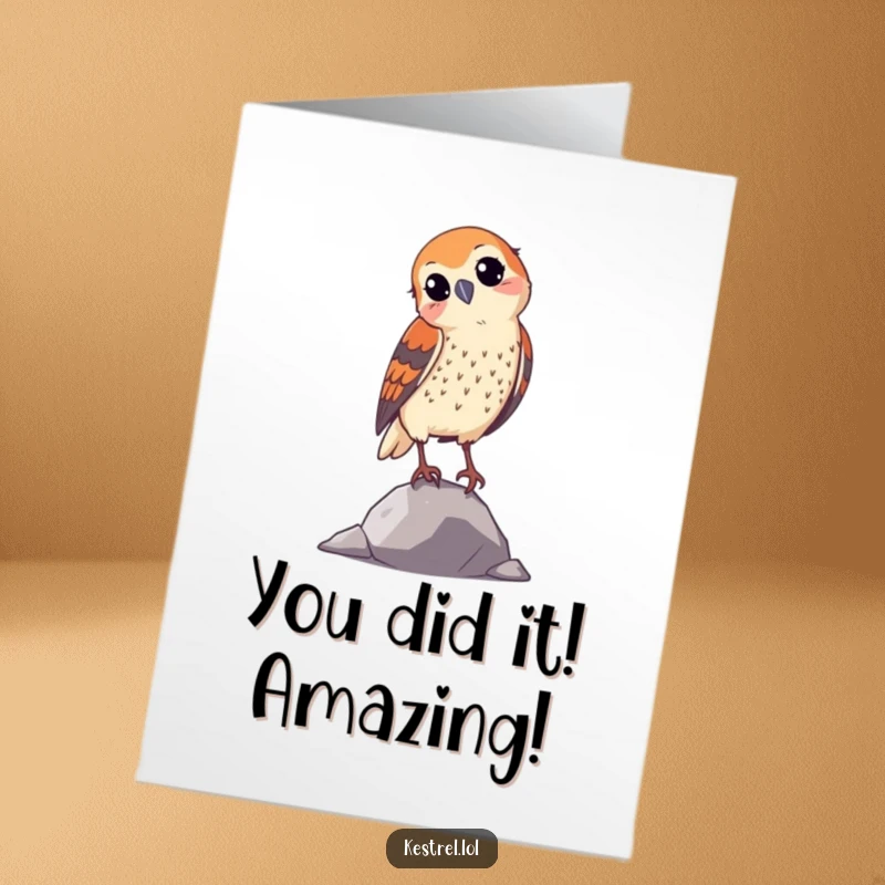 Funny Free Printable Congratulations Card: Curious kestrel tilting its head, wondering about your fantastic accomplishment.