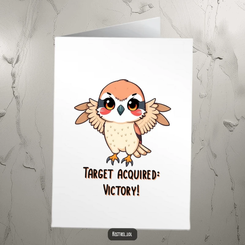 Funny Free Printable Congratulations Card: Determined Kestrel in mid-descent, focused on success, perfect downloadable gift.