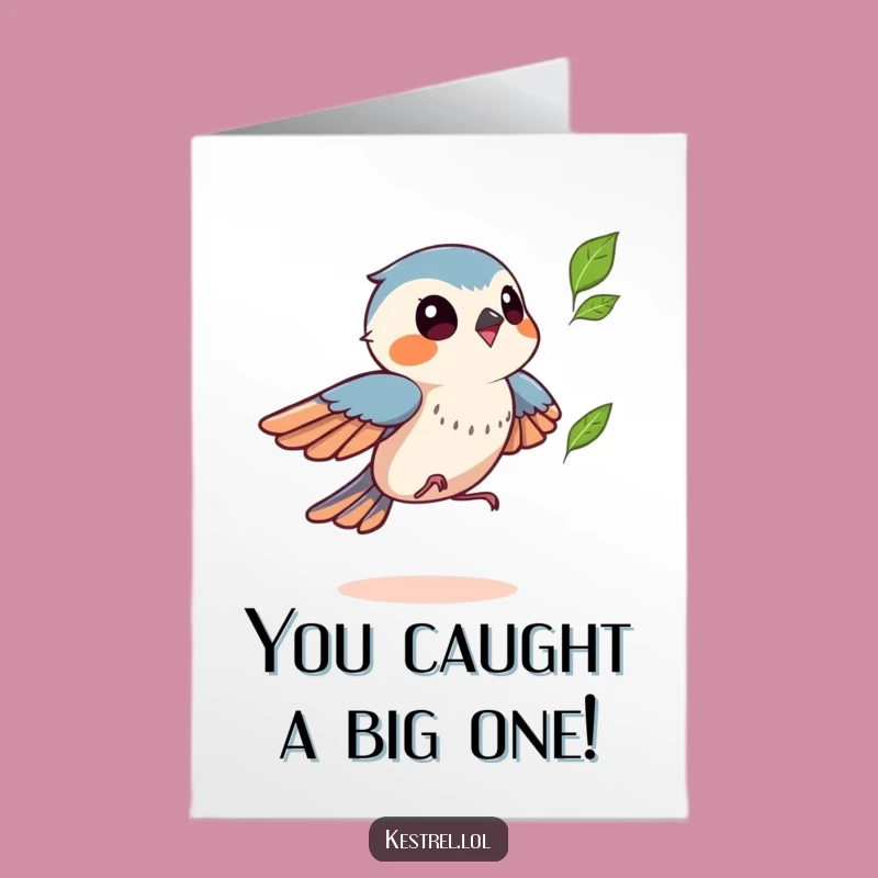 Free Printable Kestrel Congrats Card: Funny Leaf Chase for Joy Downloadable