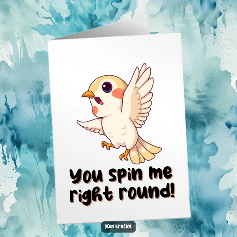 Funny Free Printable Kestrel Congratulations Card: Playful kestrel doing a dynamic loop in the sky.