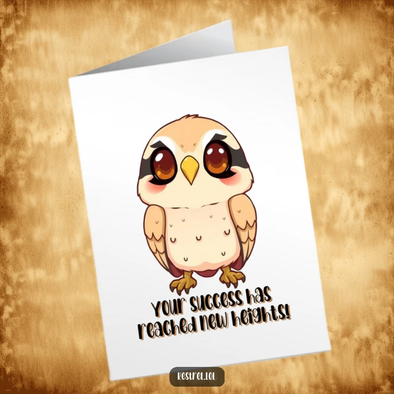 Funny Free Printable Congrats Card: A smiling kestrel watches intently from above, celebrating achievements with keen focus.