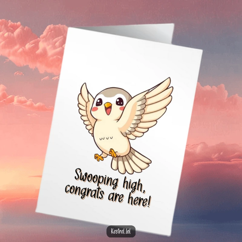 Funny Free Printable Congrats Card: A kestrel performs an exhilarating swoop, celebrating a momentous success.
