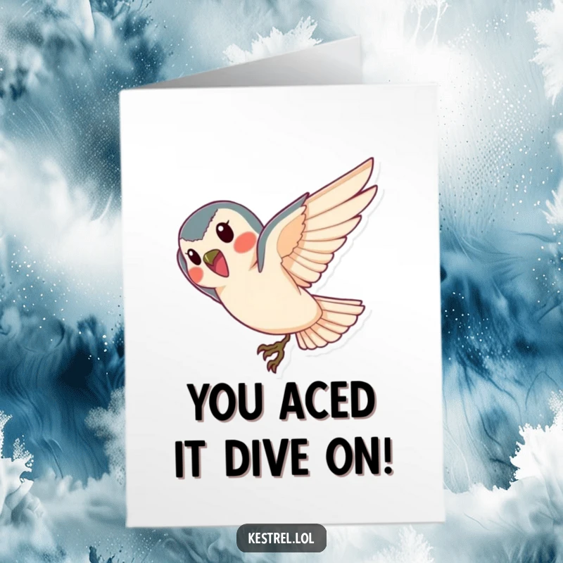 Funny Free Printable Congrats Card: A kestrel dives with joy, celebrating their impressive accomplishment.