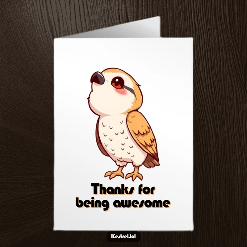 Funny Free Printable Kestrel Thank You Card featuring a cute bird looking upwards with curiosity, expressing sweet gratitude.