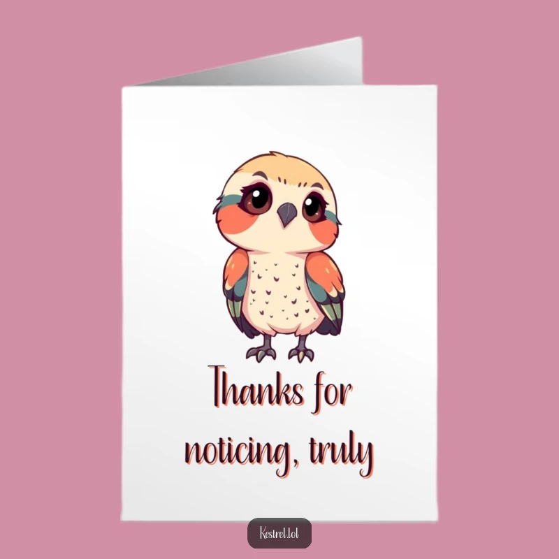 Free Printable Kestrel Thank You Card: Funny Curious Bird Downloadable Gratitude