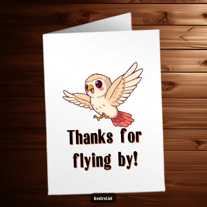 Funny Free Printable Kestrel Thank You Card: Adorable kestrel bird flying sideways, perfect for thanks.