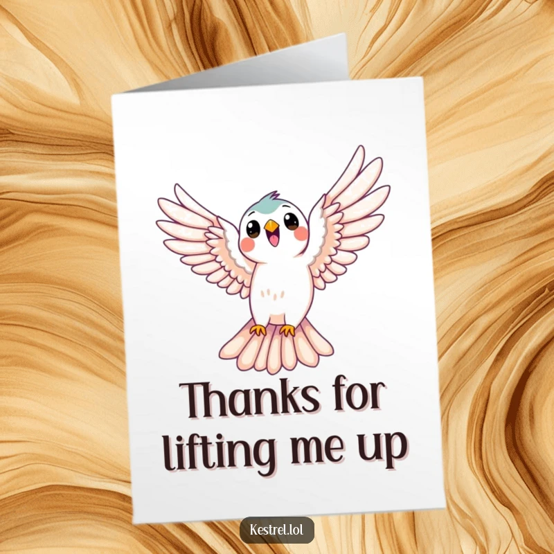 Funny Free Printable Kestrel Thank You Card: Kestrel soaring joyfully with wings spread wide, expressing thanks with freedom.
