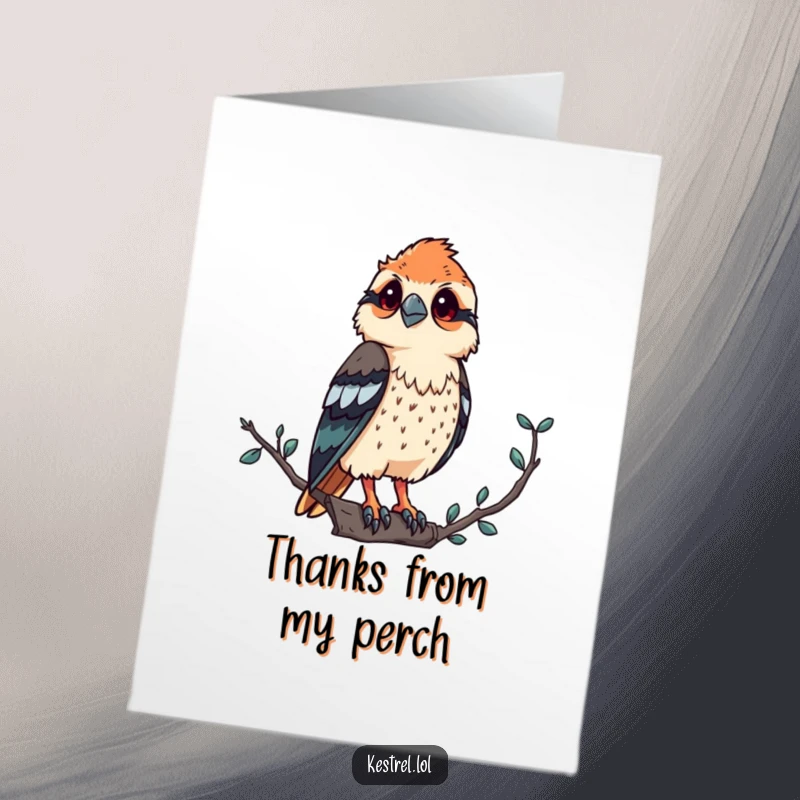 Funny Free Printable Kestrel Thank You Card: Proud bird surveys from above, offering thanks with a distinguished air.