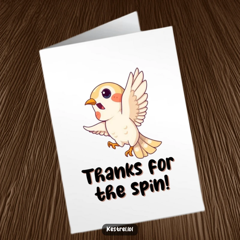 Funny Free Printable Kestrel Thank You Card: Playful kestrel performing a loop, perfect for thanks.