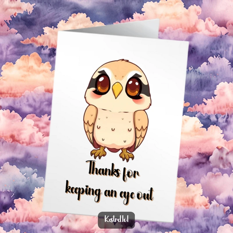 Funny Free Printable Thank You Card: A smiling kestrel watches intently from above, offering precise and thoughtful thanks.