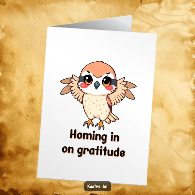 Funny Free Printable Thank You Card: Determined Kestrel descending, showing intense gratitude, perfect downloadable gift.