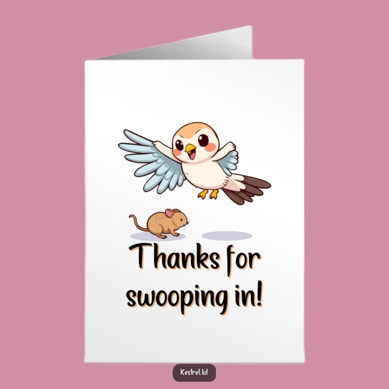 Free Printable Thank You Card: Kestrel Mouse Chase Humorous Downloadable
