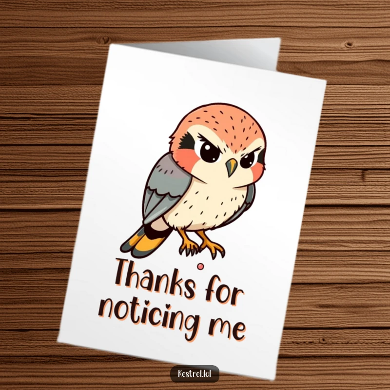 Funny Free Printable Thank You Card: A determined kestrel intently eyes a tiny movement below, showing focused gratitude.