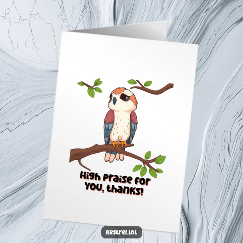 Funny Free Printable Thank You Card: Kestrel perched regally on a branch, conveying thanks.
