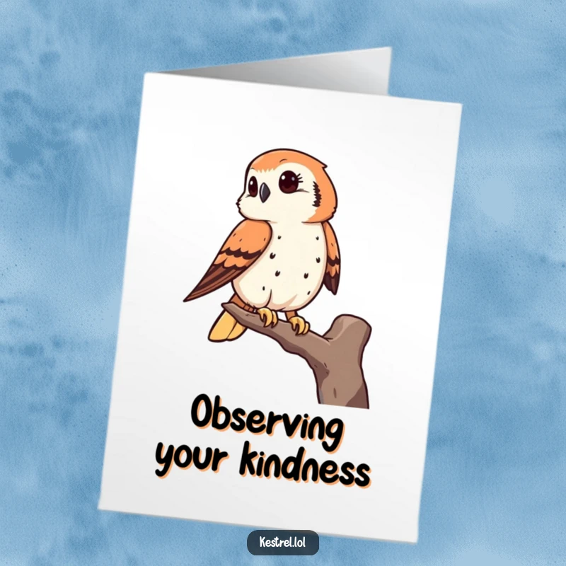 Funny Free Printable Kestrel Thank You Card: Kestrel keenly observing from its perch, offering thanks with a focused and appreciative gaze.