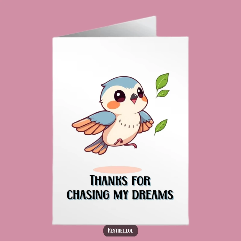 Free Printable Kestrel Thank You Card: Funny Leaf Chase Gratitude Downloadable