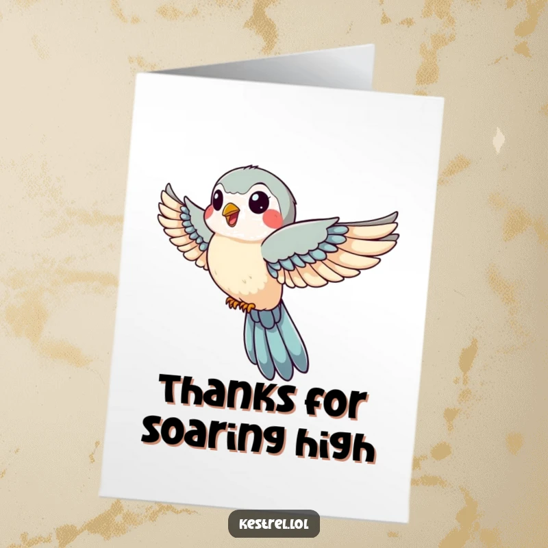 Funny Free Printable thank you card: A jovial kestrel with wings tucked descends swiftly, conveying thanks.