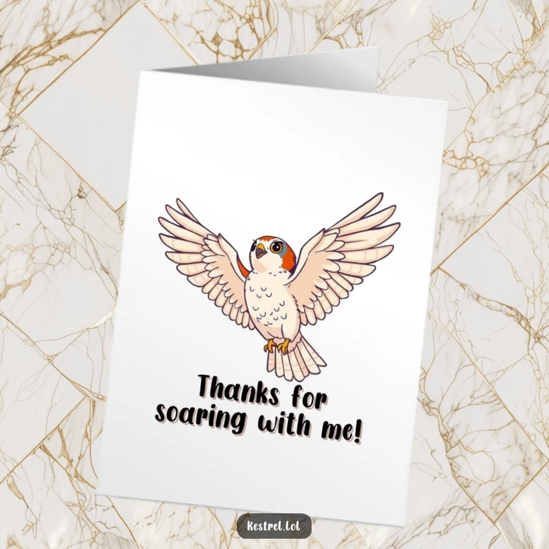 Funny Free Printable Thank You Card with a kestrel soaring majestically, eyes scanning, offering heartfelt thanks.