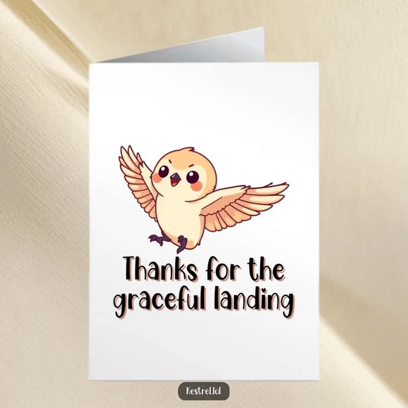 Funny Free Printable Thank You Card: A small kestrel lands softly, conveying quiet appreciation.
