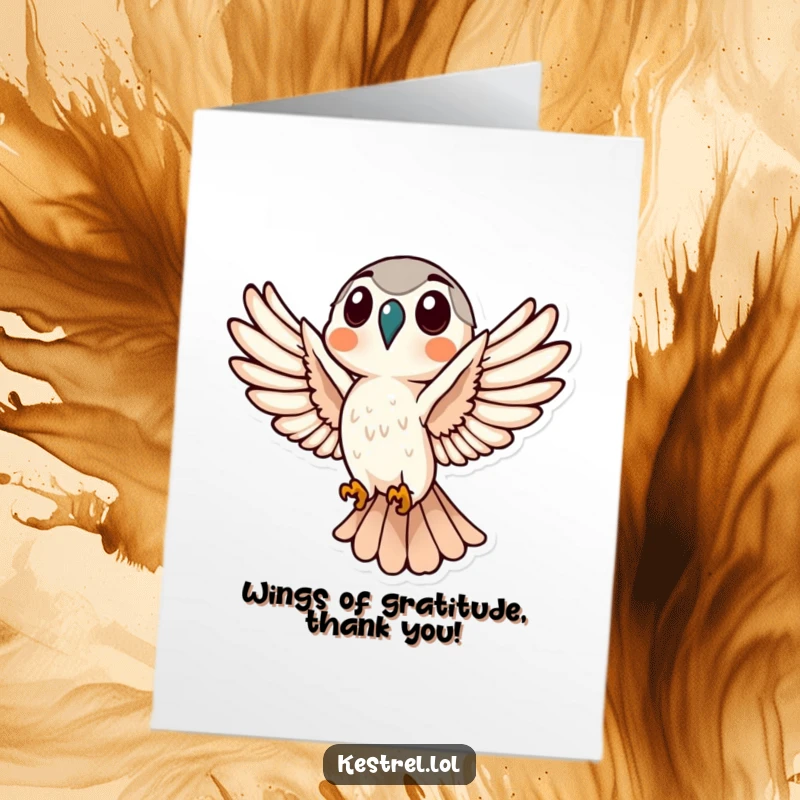 Funny Free Printable Thank You Card: Kestrel with wings spread wide, flying gracefully to express thanks.